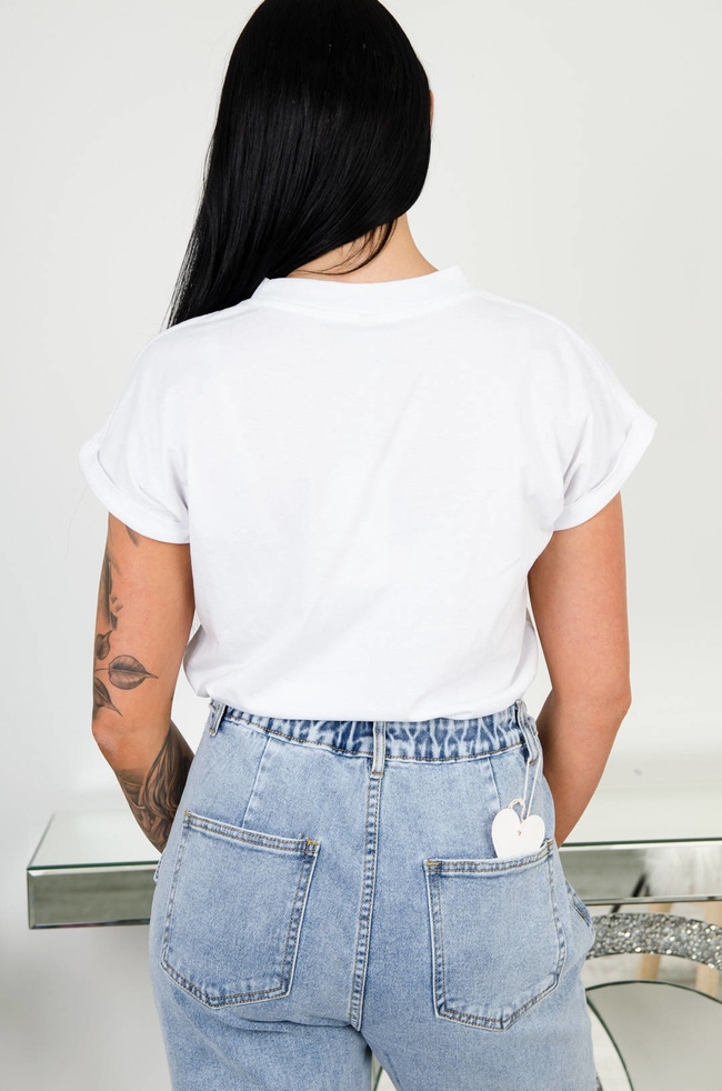 BIAŁY BAWEŁNIANY T-SHIRT ALL YOU NEED IS LESS