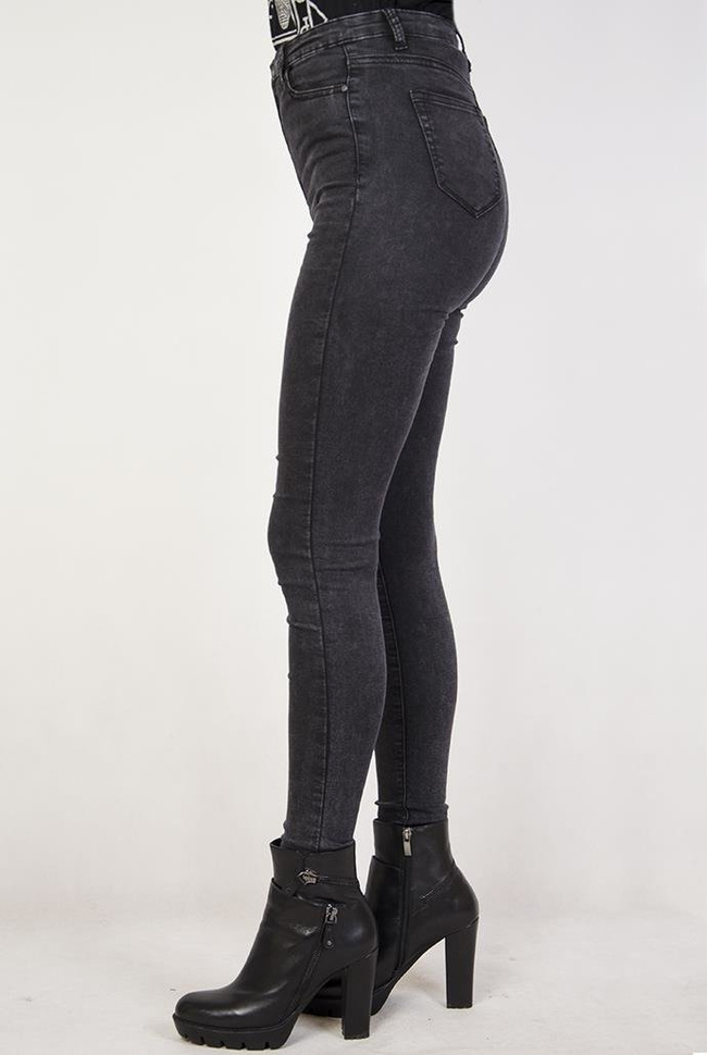 Ciemnoszare, marmurkowe spodnie jeansowe z wysokim stanem