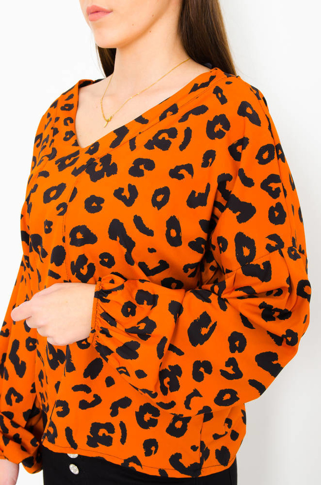 POMARAŃCZOWA BLUZKA W CĘTKI Z DEKOLTEM W  SZPIC