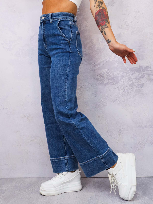 SPODNIE JEANSOWE Z SZEROKIMI NOGAWKAMI- CIEMNOJEANSOWE