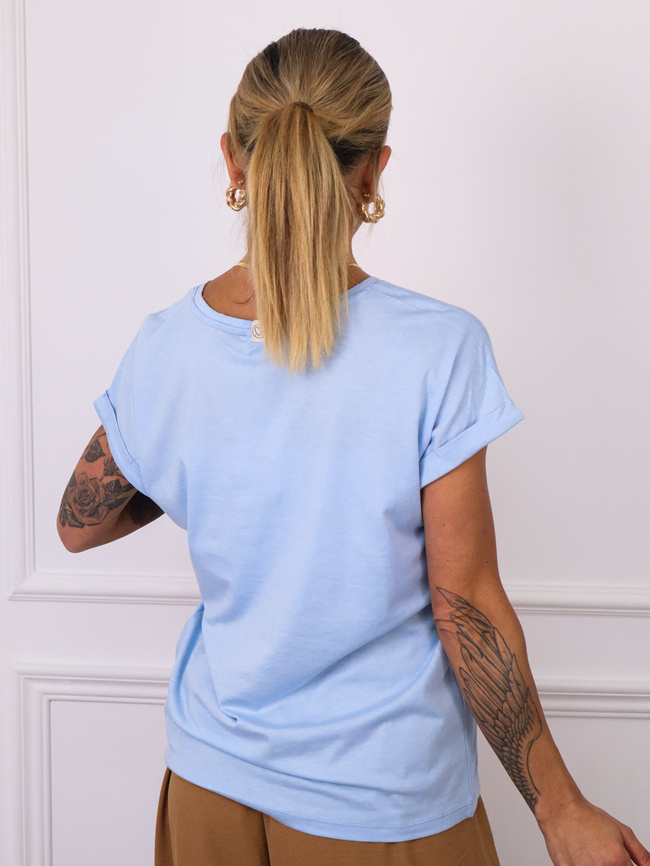 T-SHIRT OVERSIZE Z OZDOBNYMI GUZIKAMI- NIEBIESKI