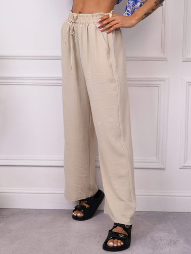 SPODNIE MUŚLINOWE Z WIĄZANIEM I GUMĄ W PASIE- BEŻOWE