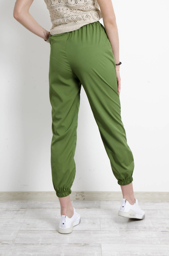 SPODNIE MATERIAŁOWE Z GUMĄ W PASIE- ZIELONE
