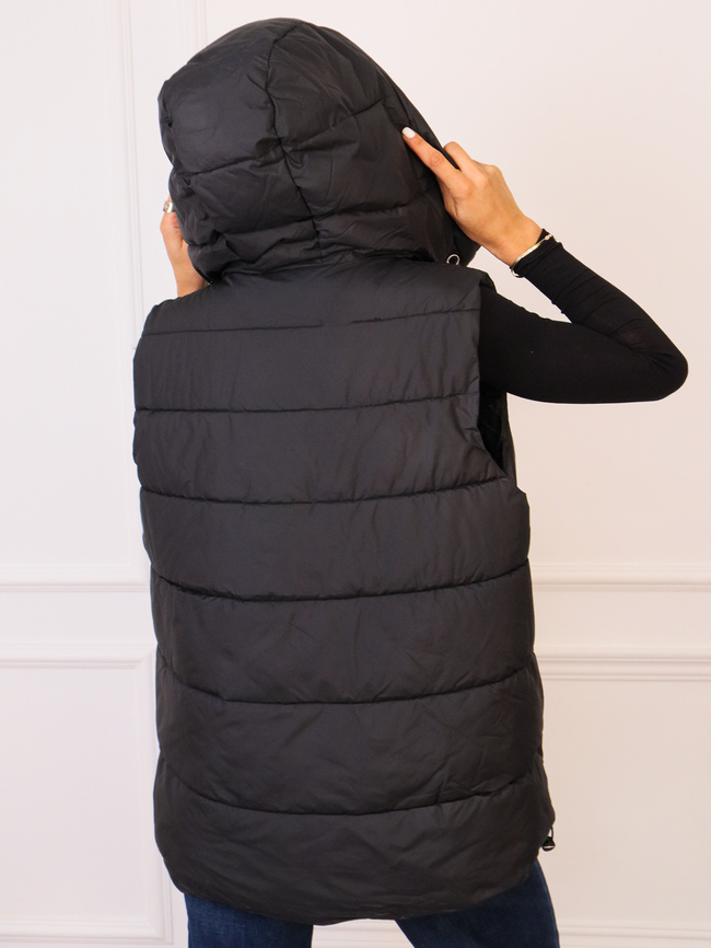 ASYMETRYCZNA KAMIZELKA Z KAPTUREM I ŚCIAGACZEM NA DOLE- CZARNA