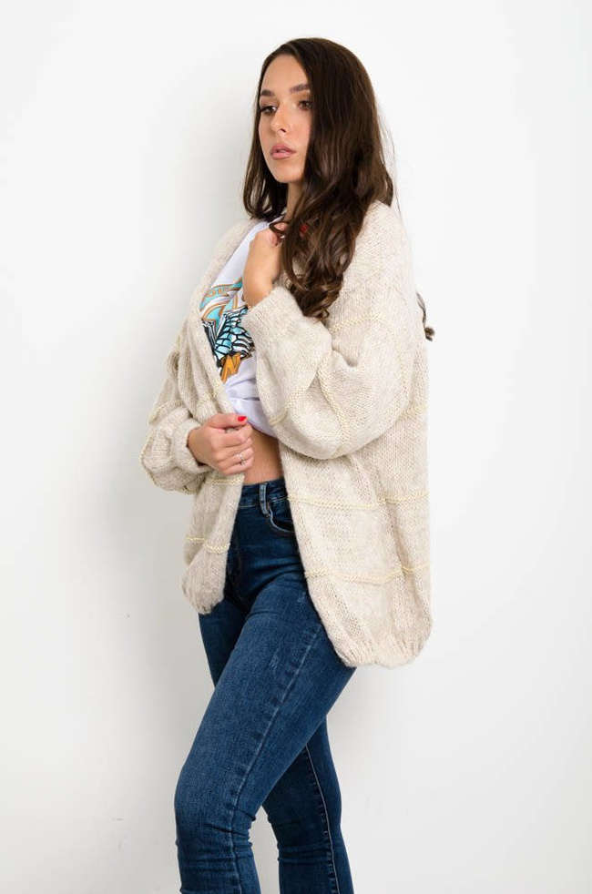 BEŻOWO-ZŁOTY SWETER KARDIGAN 