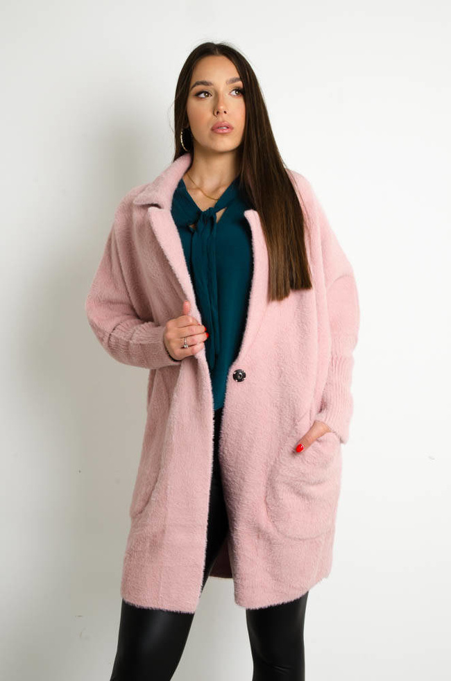PŁASZCZ DŁUGI WEŁNIANY ALPAKA- RÓŻOWY