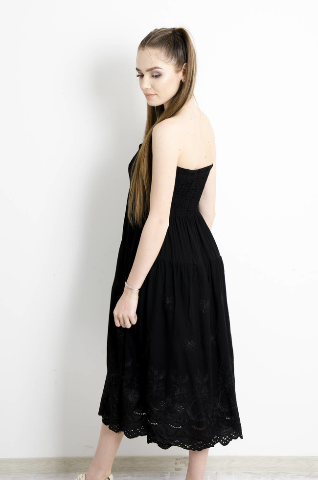 SUKIENKA MIDI Z WIĄZANIEM NA SZYJĘ - CZARNA