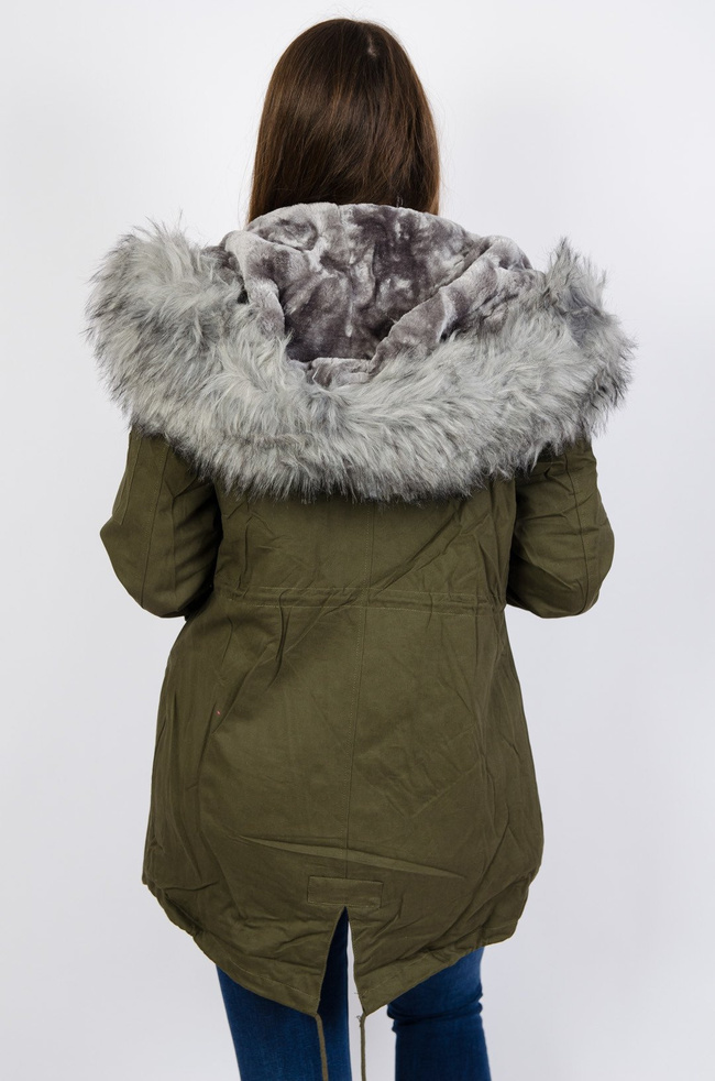 Zielona kurtka parka z doczepianym futerkiem