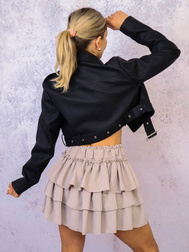 KURTKA RAMONESKA Z IMITACJI SKÓRY- CZARNA