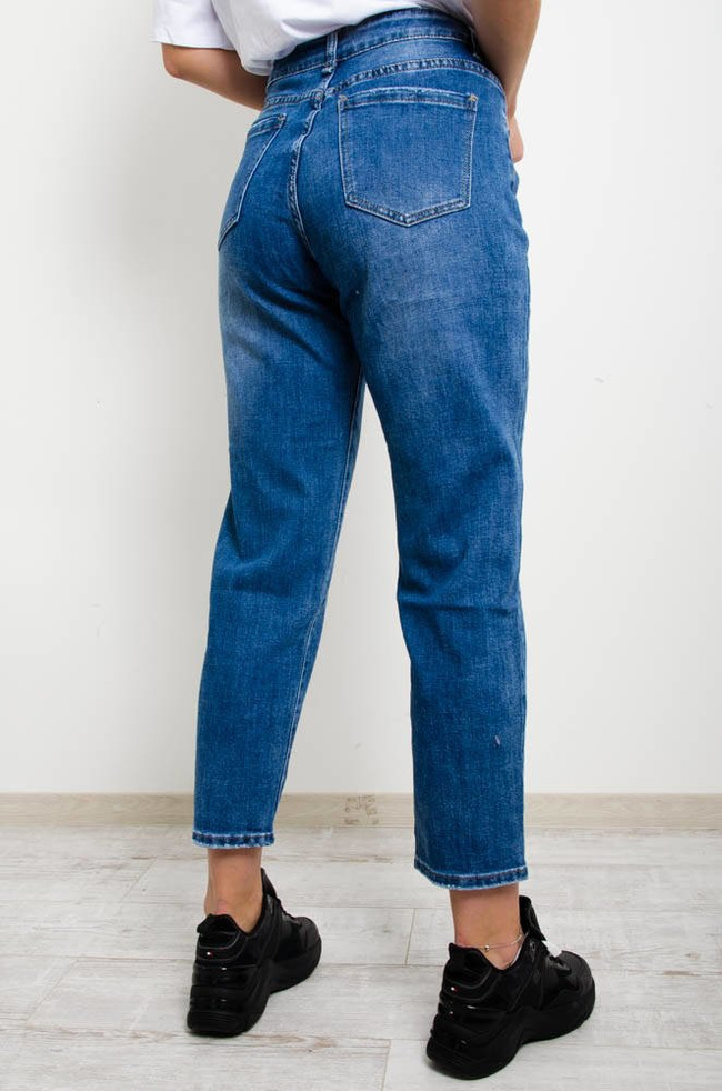 NIEBIESKIE JEANSY MOM FIT Z PRZETARCIAMI-WYSOKI STAN