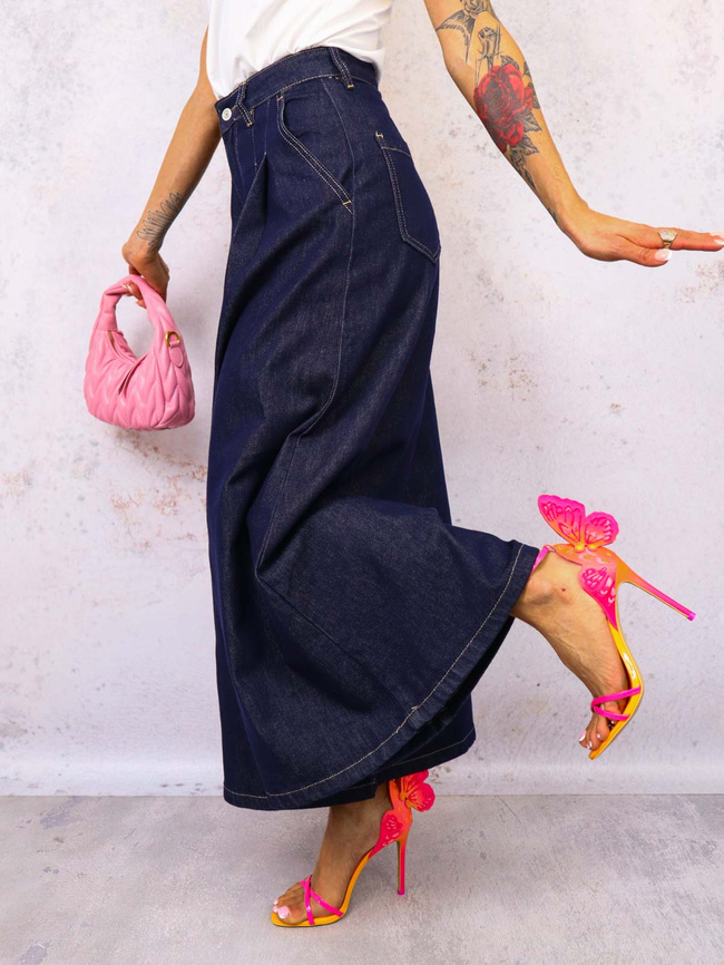 SPODNIE JEANSOWE Z BARDZO SZEROKIMI NOGAWKAMI- CIEMNY JEANS