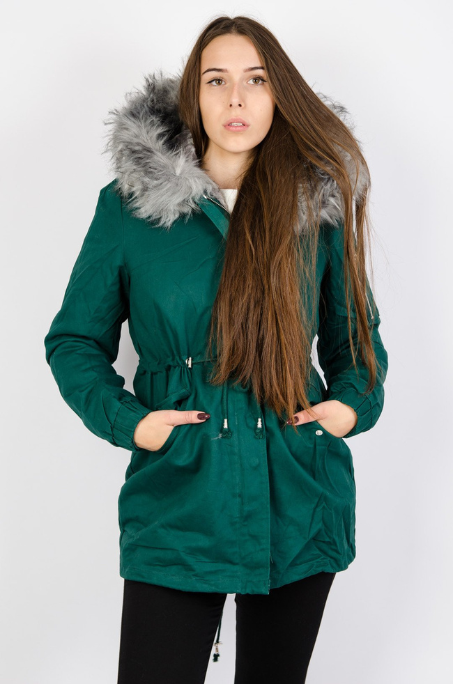 Turkusowa kurtka parka z doczepianym futerkiem