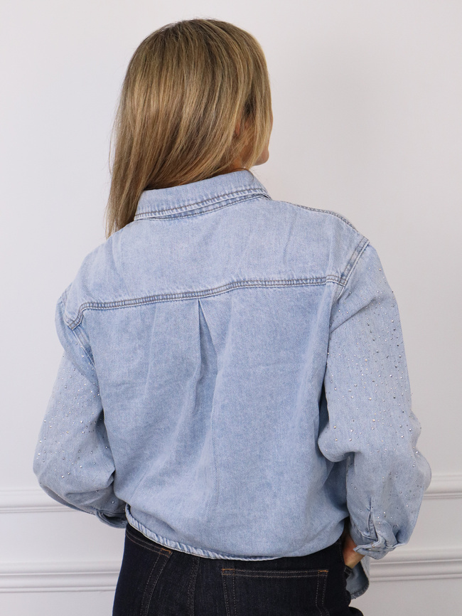 KOSZULA JENASOWA ZDOBIONA CYRKONIAMI- JASNY NIEBIESKI
