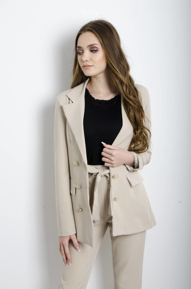 KOMPLET BEŻOWY MARYNARKA+ SPODNIE 