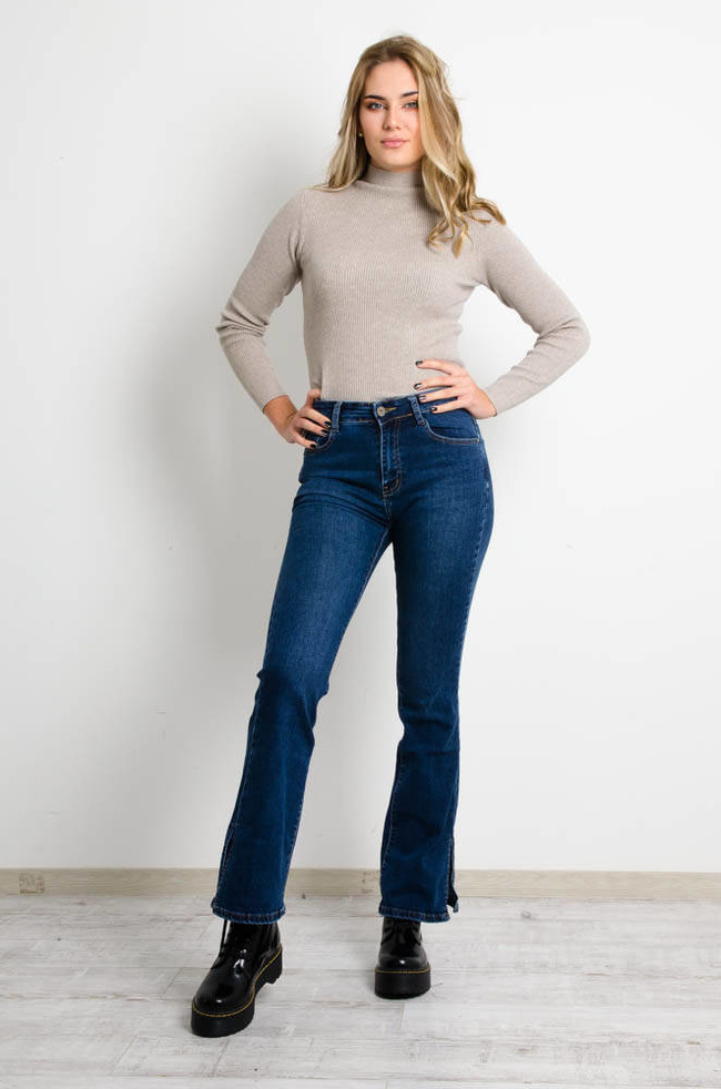 NIEBIESKIE SPODNIE JEANSOWE DZWONY Z WYSOKIM STANEM