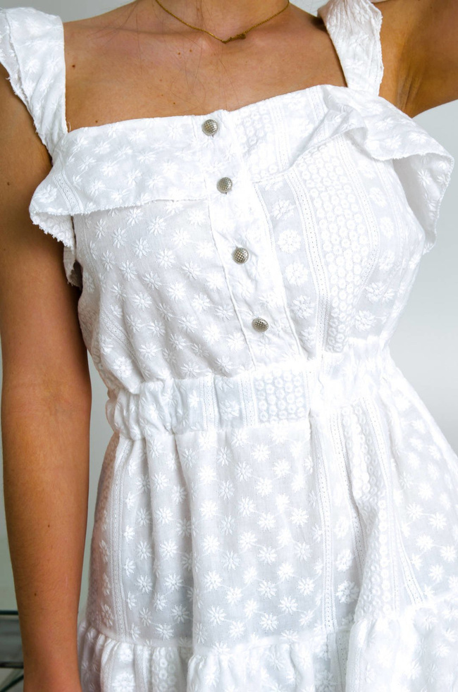 BIAŁA AŻUROWA ROZKLOSZOWANA SUKIENKA MINI