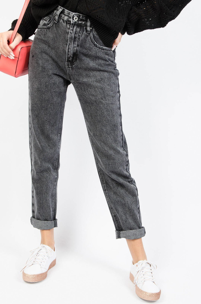 CIEMNO-SZARE SPODNIE JEANSOWE MOM FIT