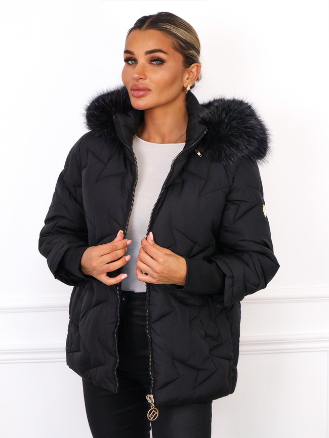 ASYMETRYCZNA KURTKA Z PRZEDŁUŻANYMI ŚCIĄGACZAMI PRZY RĘKAWACH- CZARNA