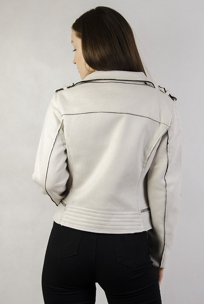 Beżowa ramoneska z zamszu