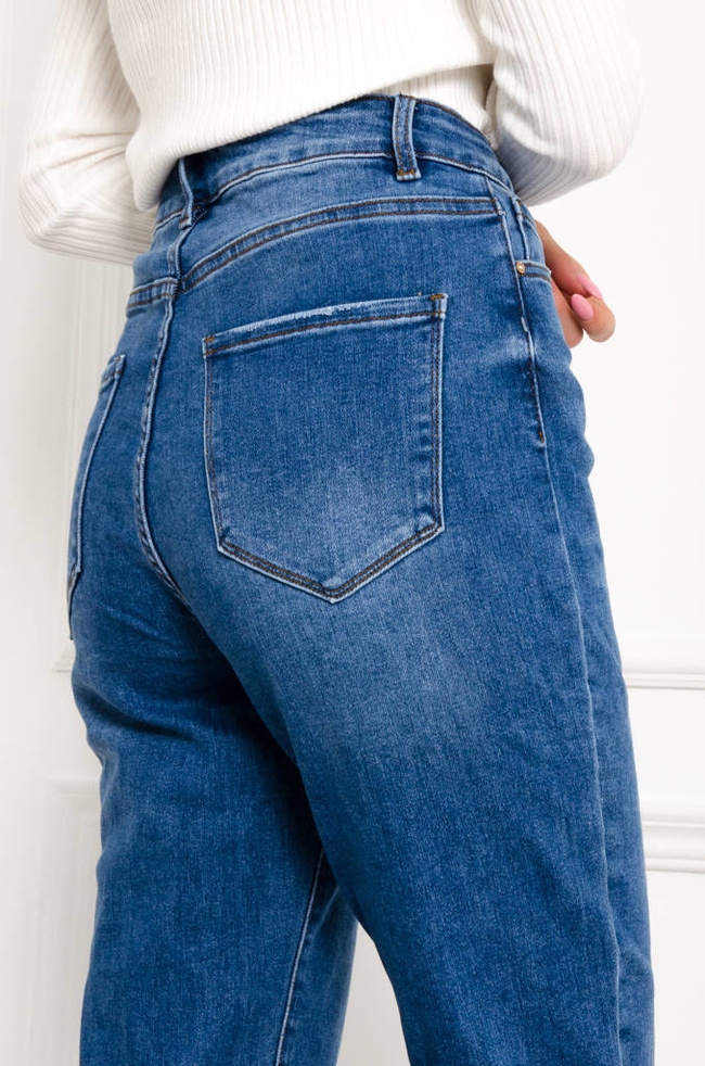 SPODNIE JEANSOWE MOM STRETCH Z WYSOKIM STANEM- NIEBIESKIE