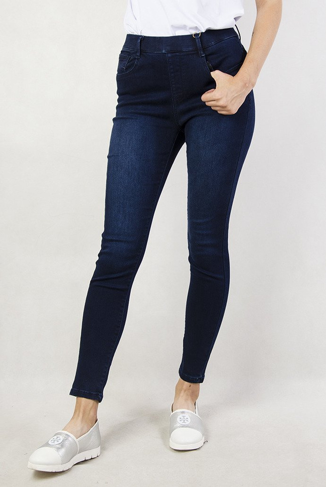 (Rozmiary L-XXXXL) Granatowe spodnie z gumką w pasie