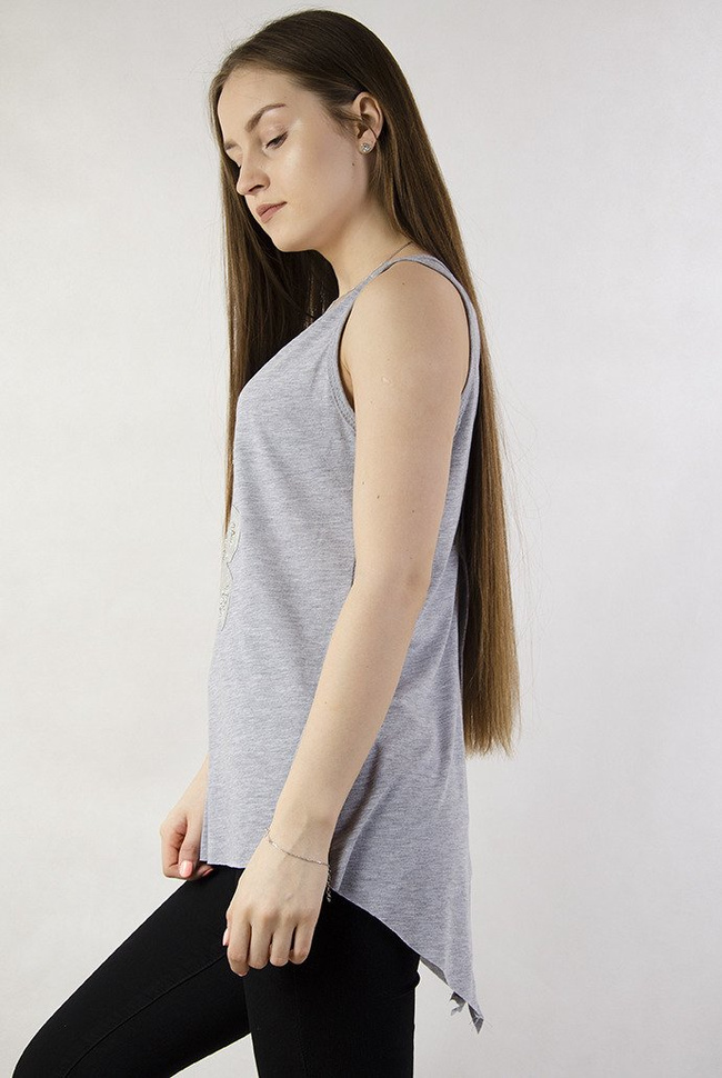 Szara bluzka z misiem i rozcięciem na plecach