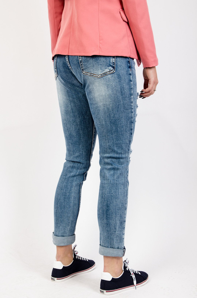 JASNE SPODNIE JEANSOWE Z PRZETARCIAMI - WYSOKI STAN 