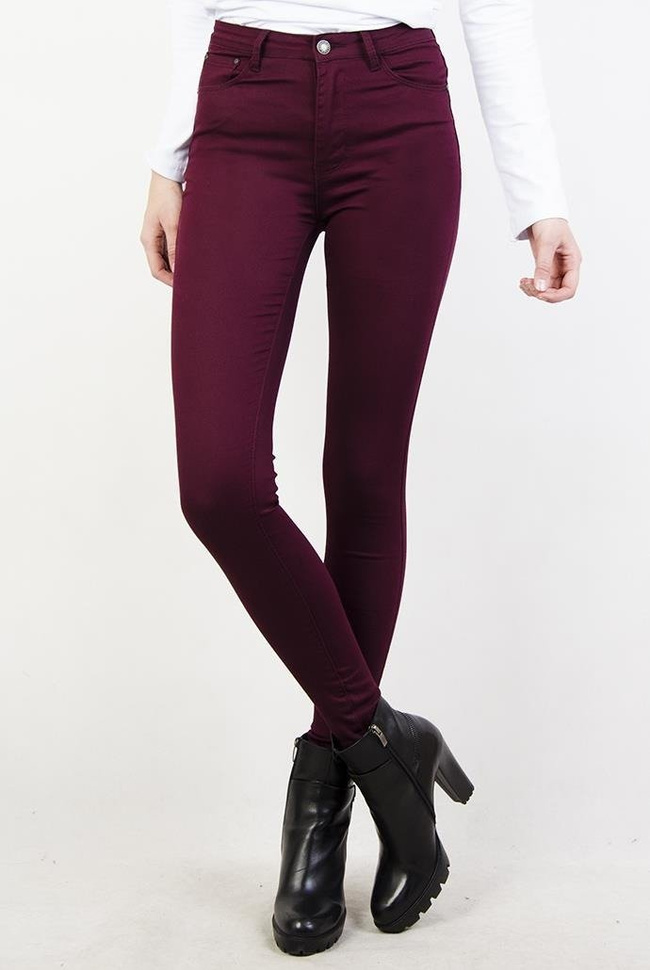 Bordowe spodnie skinny jeans z wysokim stanem