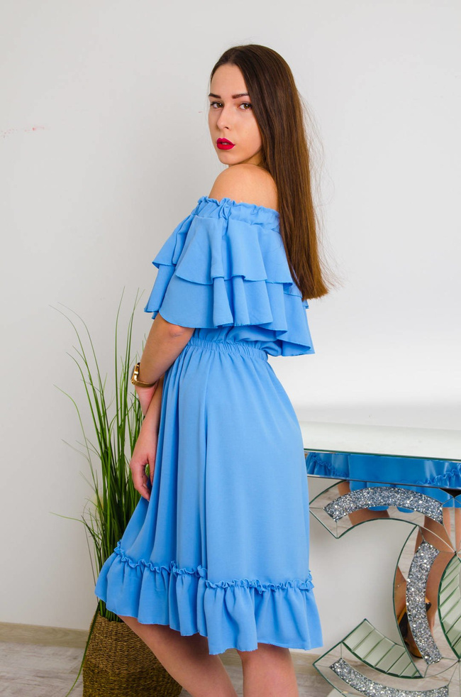 NIEBIESKA SUKIENKA HISZPANKA Z FALBANKĄ