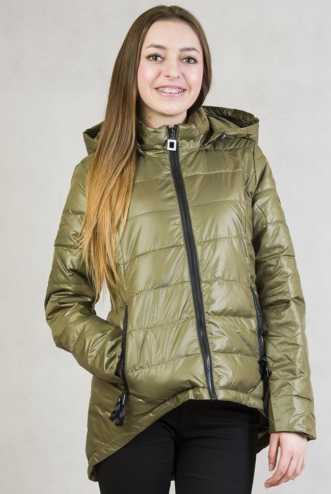 Asymetryczna zielona kurtka z kapturem