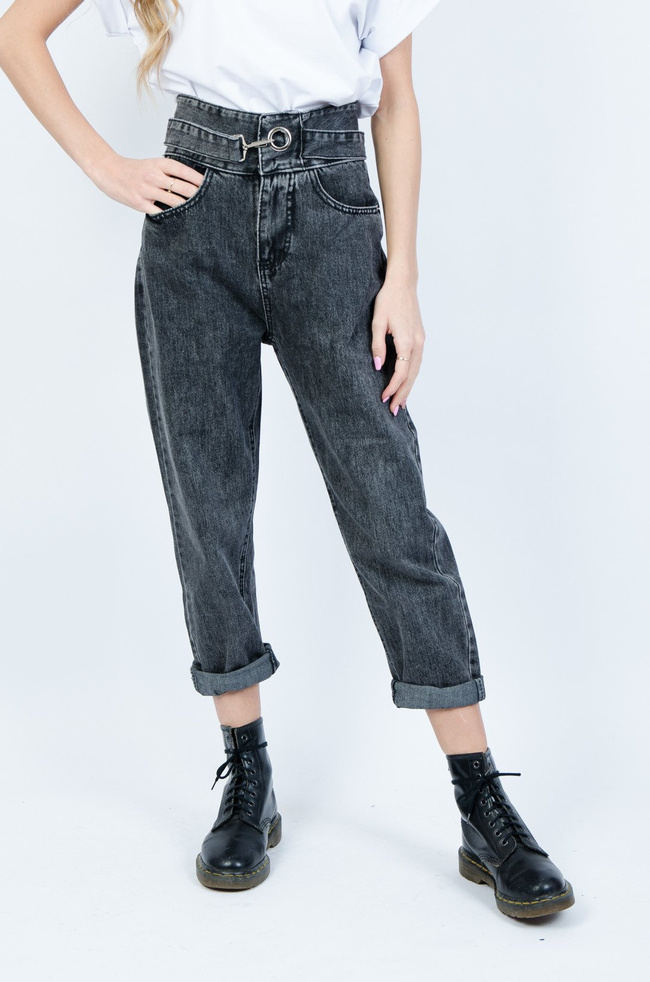 CIEMNO SZARE SPODNIE JEANSOWE TYPU BALLOON Z WYSOKIM STANEM