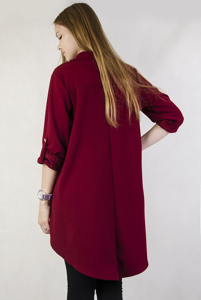 Bordowa tunika z wiązaniem w pasie