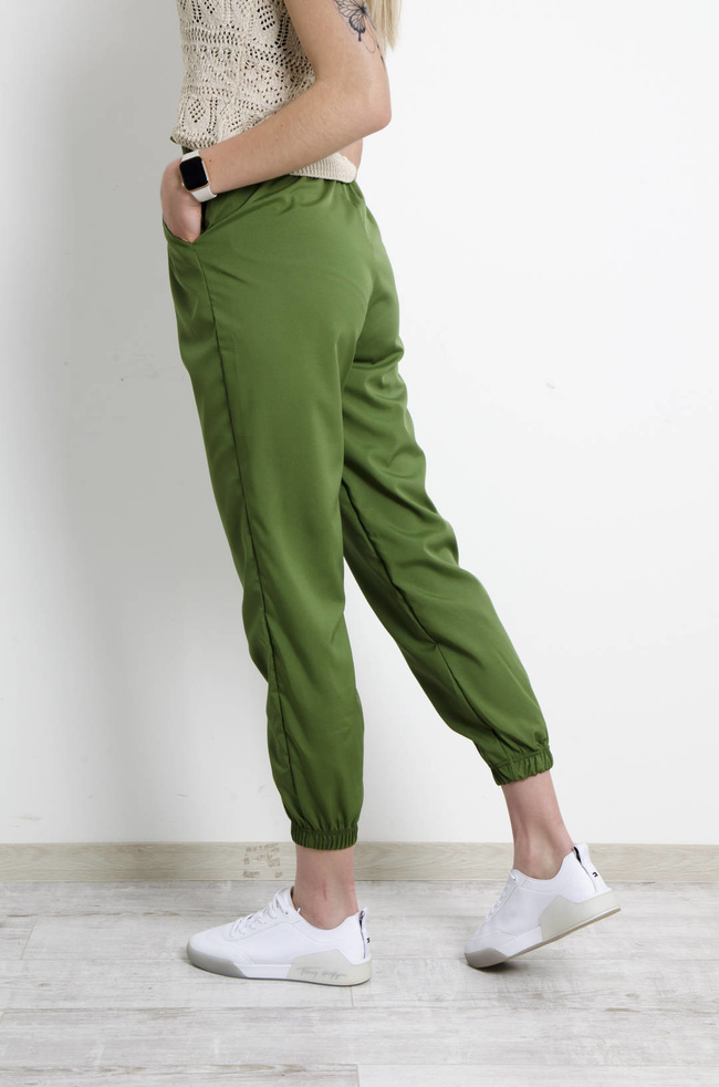SPODNIE MATERIAŁOWE Z GUMĄ W PASIE- ZIELONE
