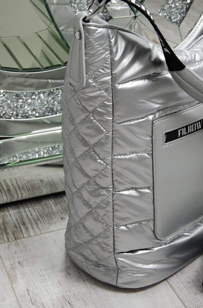 TORBA MATERIAŁOWA PIKOWANA SREBRNA- SHOPPER