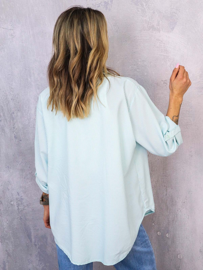 KOSZULA OVERSIZE W PASKI- TURKUSOWA