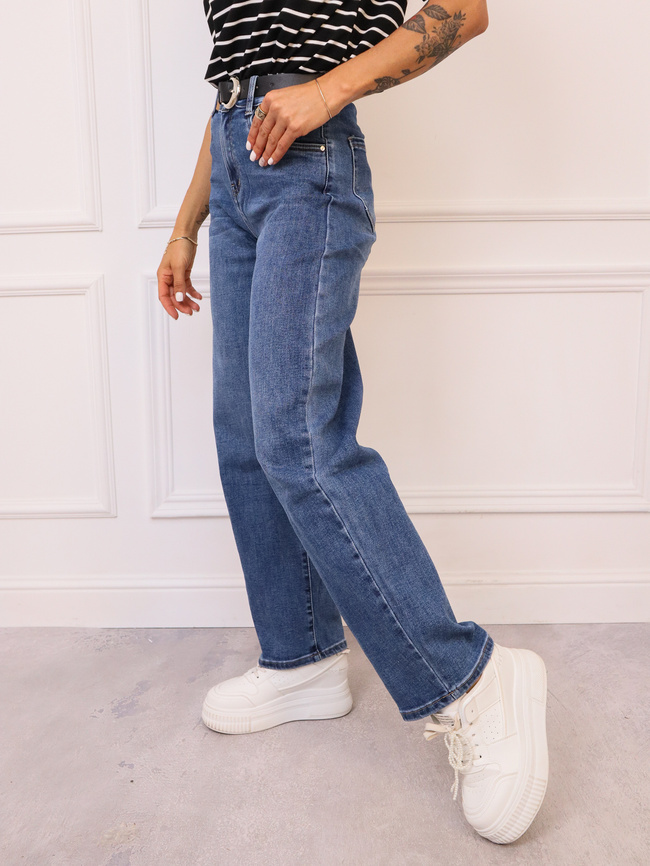 SPODNIE JEANSOWE Z SZEROKIMI NOGAWKAMI+ PASEK