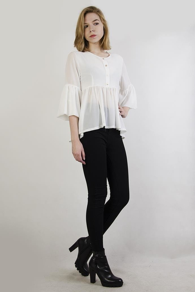 Biała bluzka z siateczkowym odcięciem pod biustem