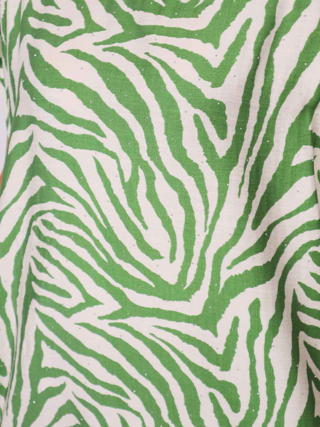 T-SHIRT OVERSIZE W ZEBRĘ Z OZDOBNYMI CYRKONIAMI- ZIELONY