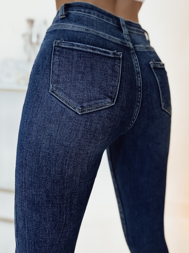 GRANATOWE SPODNIE JEANSOWE Z WYSOKIM STANEM