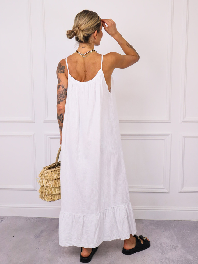 SUKIENKA MAXI MUŚLINOWA Z FALBANĄ- BIAŁA