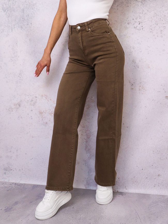 CIEMNOBRĄZOWE SPODNIE JEANSOWE Z SZEROKIMI NOGAWKAMI