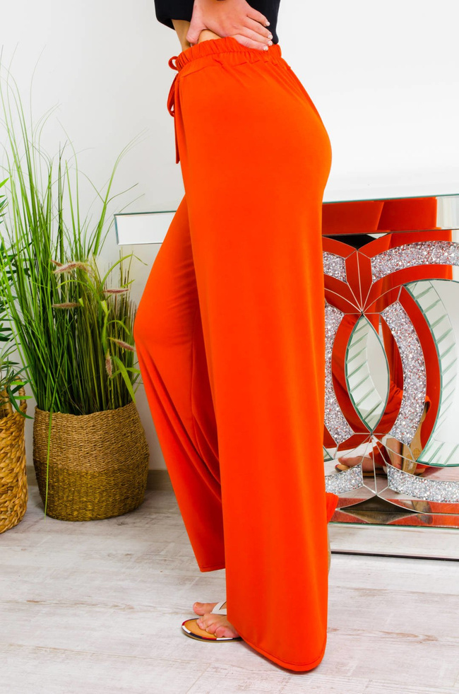 POMARAŃCZOWE MATERIAŁOWE SPODNIE Z SZEROKIMI NOGAWKAMI-WYSOKI STAN