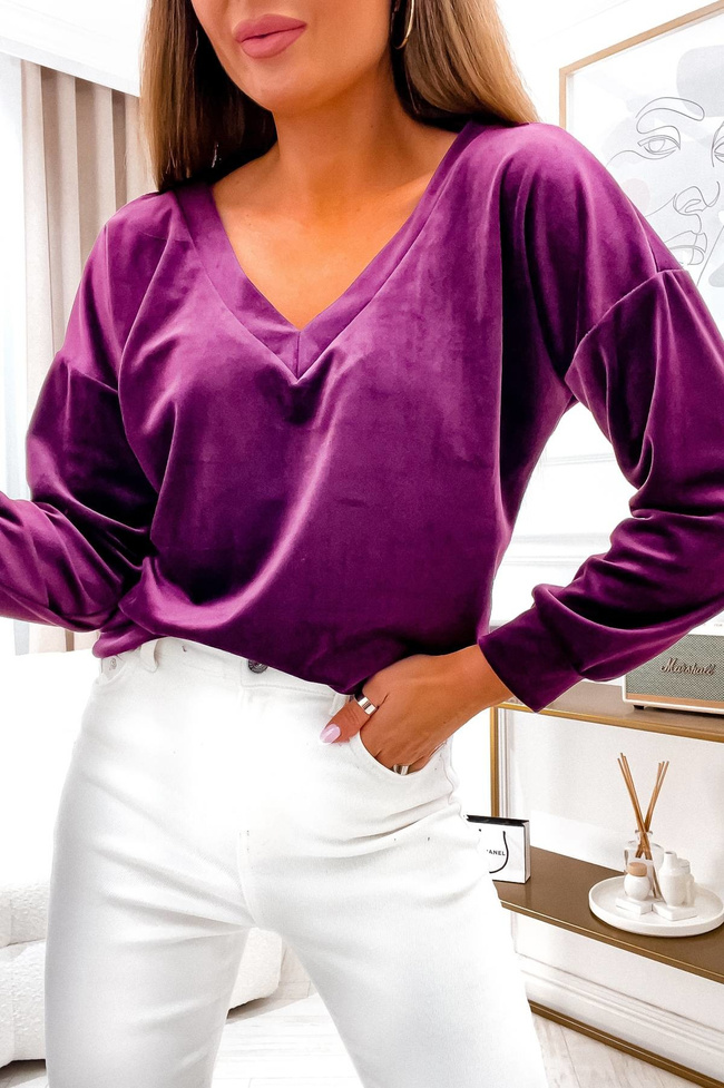 WELUROWA BLUZA Z DEKOLTEM W SEREK- BORDOWA