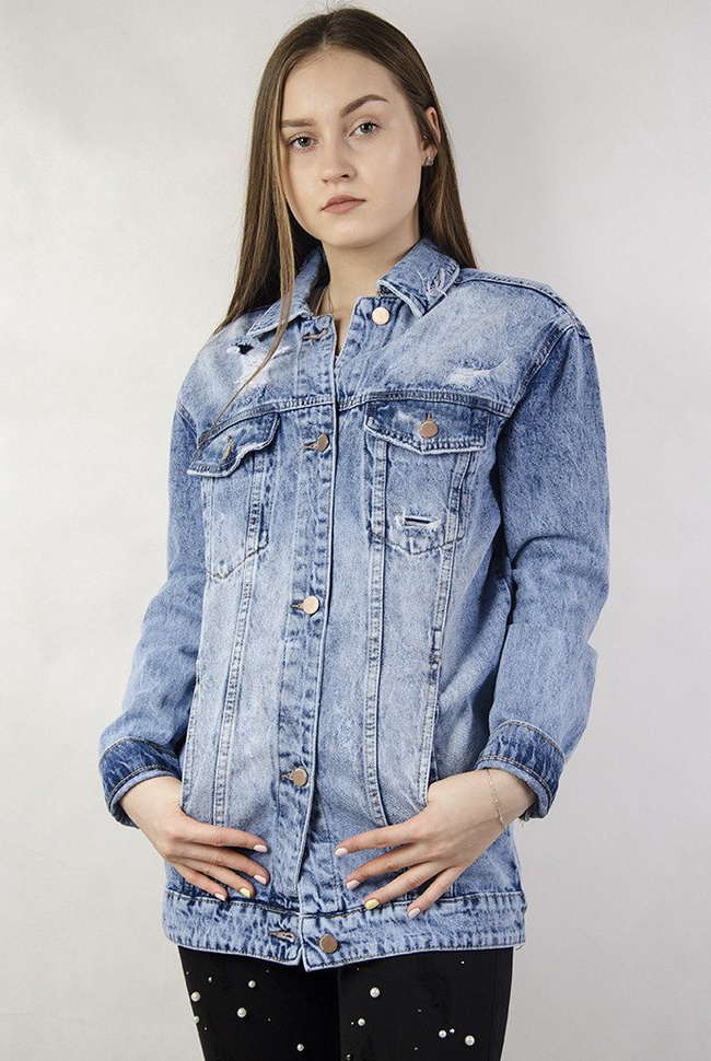 Kurtka jeansowa dłuższa z przetarciami