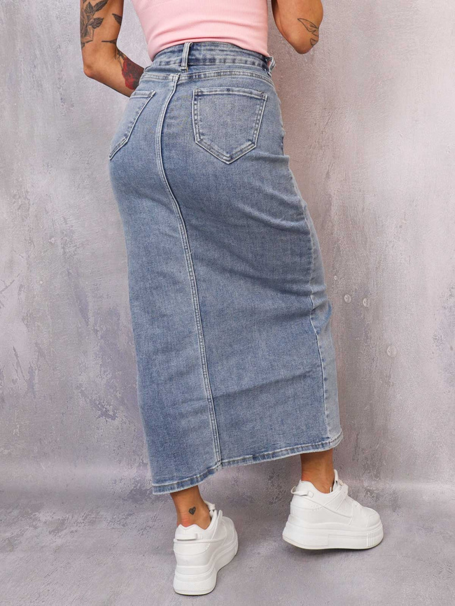 SPÓDNICA JENASOWA MAXI Z ROZPORKIEM 