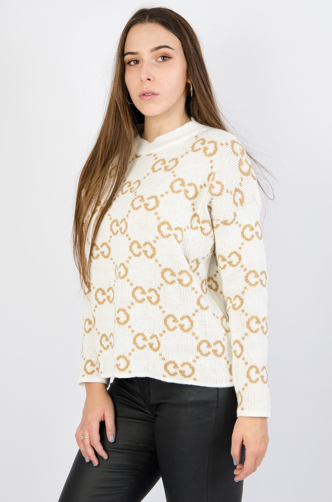 BIAŁY SWETER ZE ZŁOTYM MOTYWEM CC