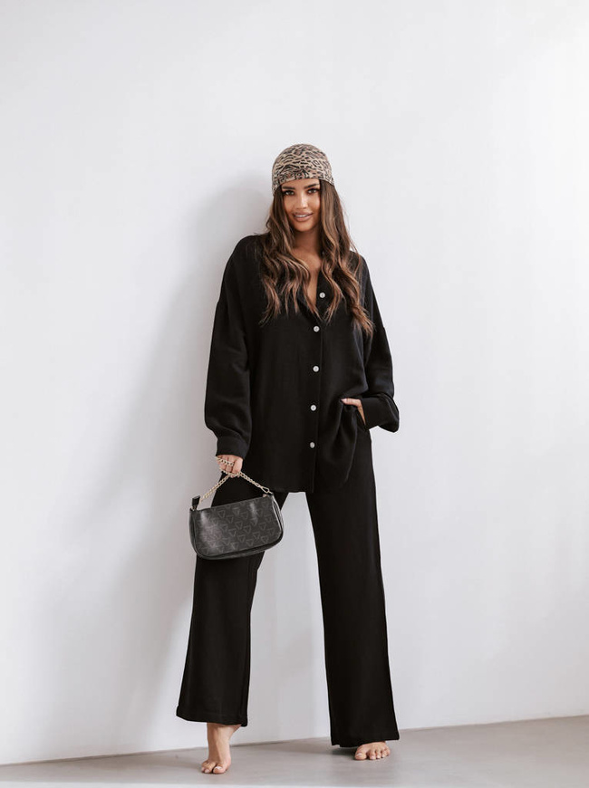 LNIANY KOMPLET KOSZULA+ SPODNIE- CZARNY