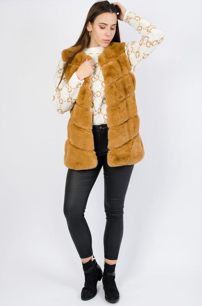 BRĄZOWA FUTRZANA KAMIZELKA