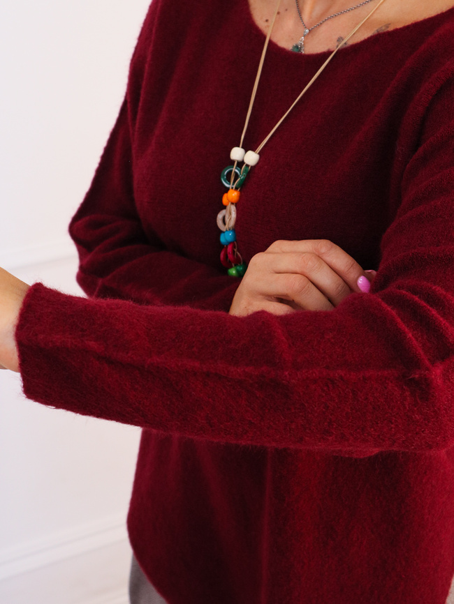 SWETER JEDNOLITY DZIANINOWY Z NASZYJNIKIEM- BORDOWY