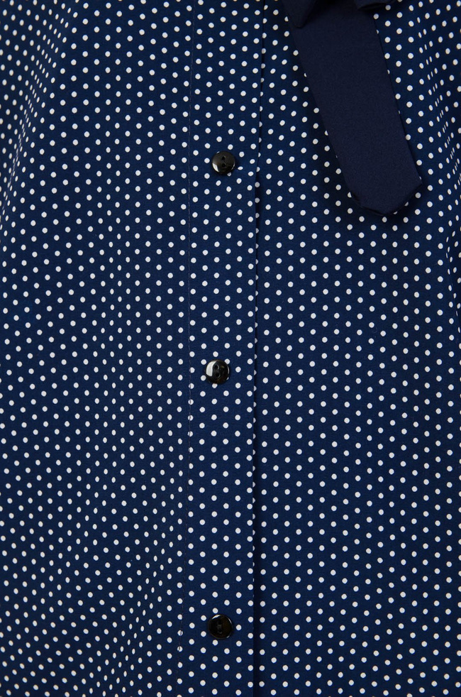 Granatowa bluzka w białe kropki z kokardą